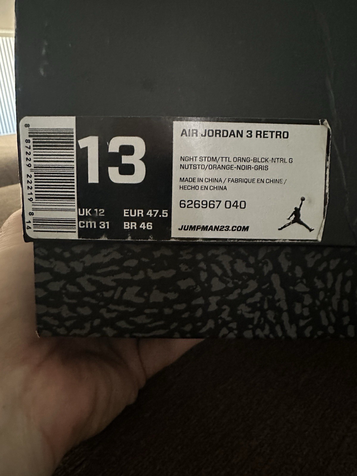 Jordan Air Jordan 3 Retro Fear Pack 2013 Black Gray Orange 626967-040