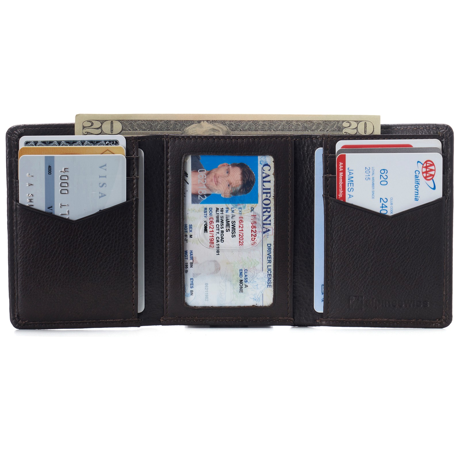 Alpine Swiss Men’s Leon RFID Trifold Pocket Wallet – Genuine Leather Wallet for