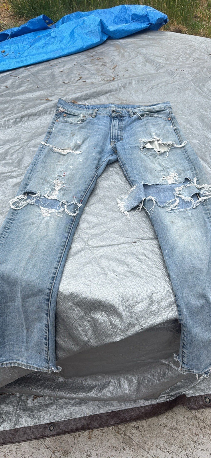 Polo Ralph Lauren Mens Distressed Light Wash Straight Leg Denim Jeans Blue