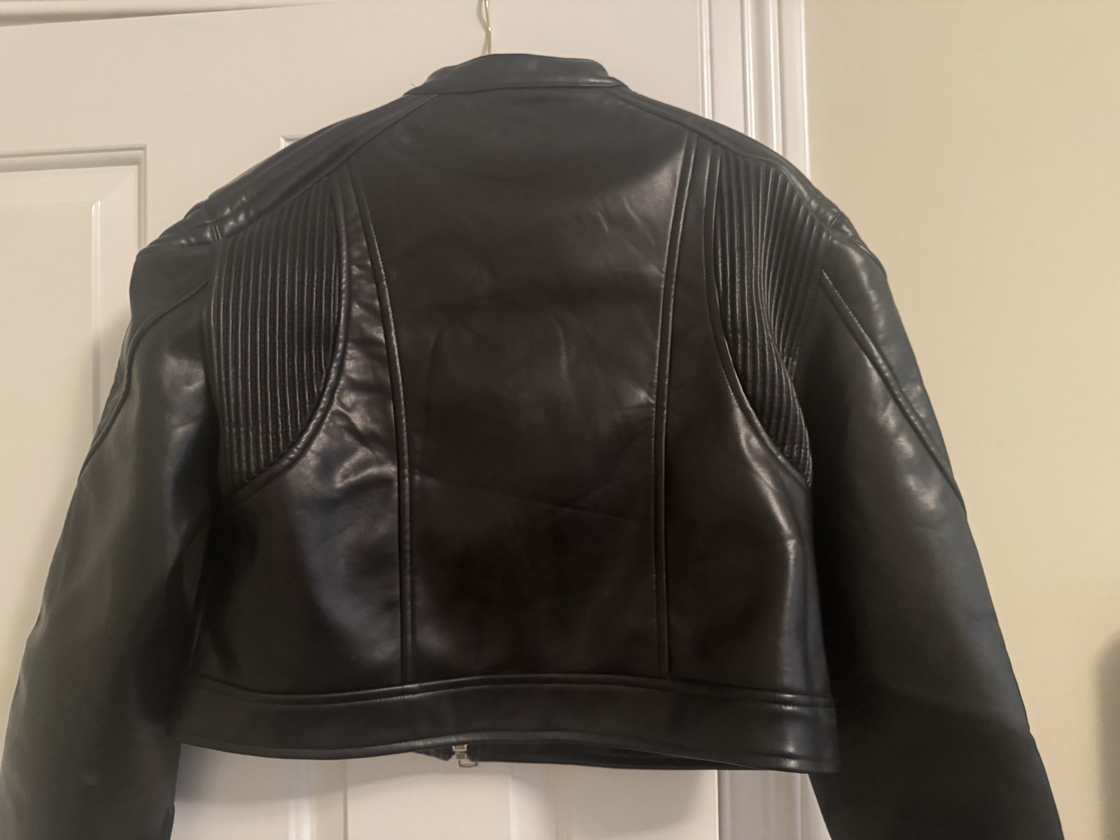 Lioness Moto Biker Cropped Jacket, Size M, Black Blue Faux Leather – $129