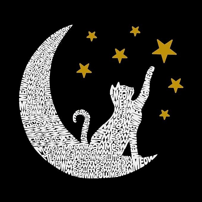 La Pop Art X1050 Women’s Word Art Cat Moon V-Neck T-Shirt – Black 2XL