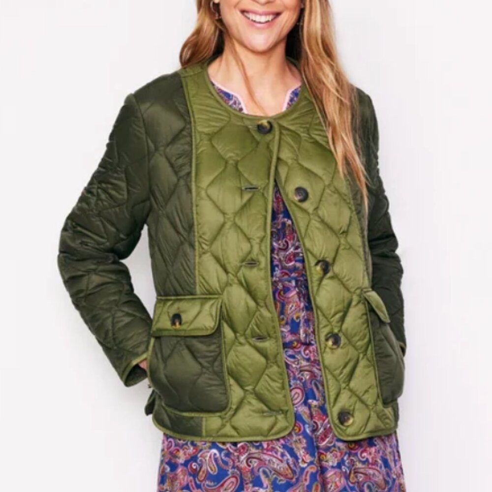 Boden Derby Quilted Liner Jacket Relaxed Fit Olive Green 12