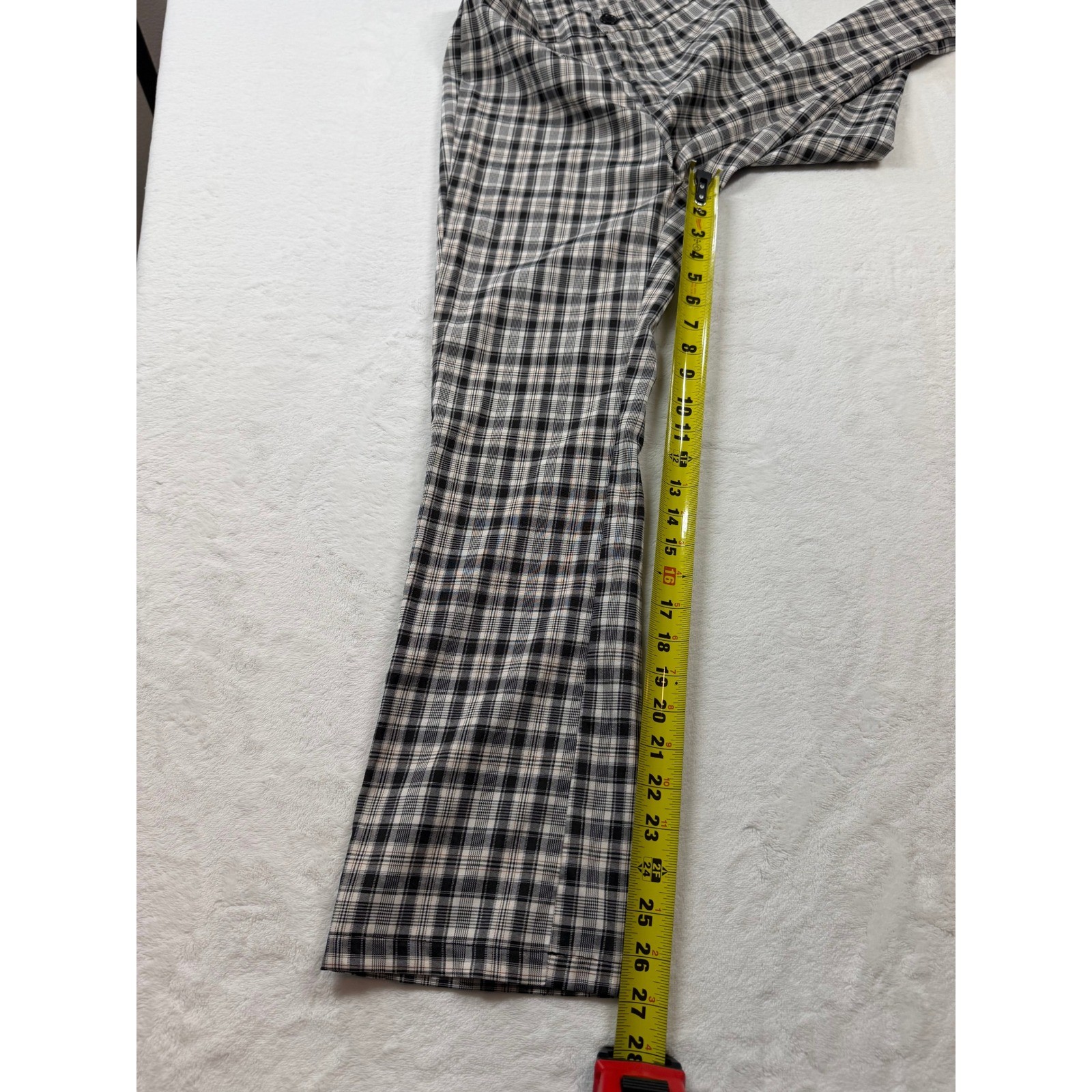 SHEIN Plaid Trousers Womens XS Black White Good High Waisted Flare Checkered