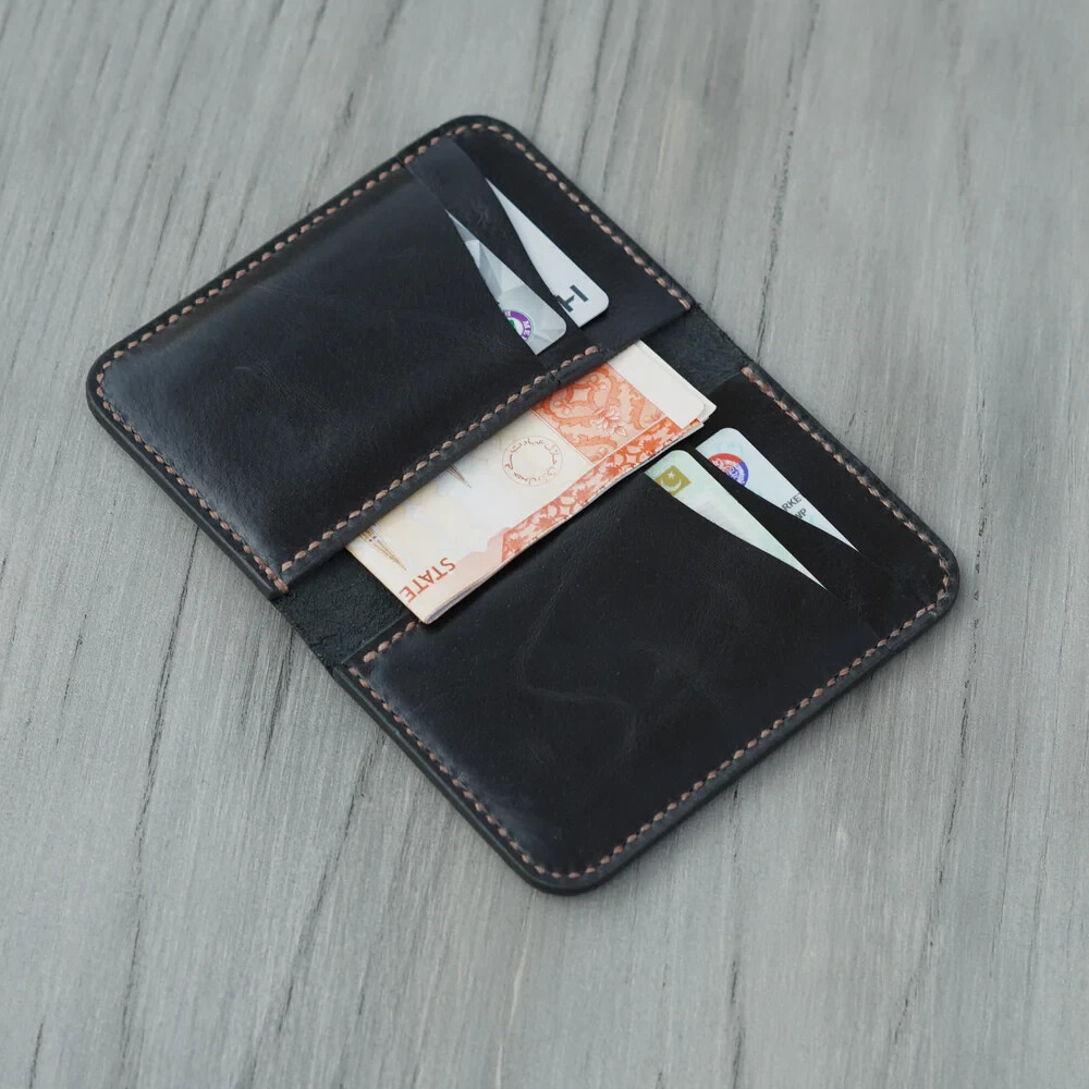 Vertical bifold Pure Leather Handmade wallet (Prince Black)