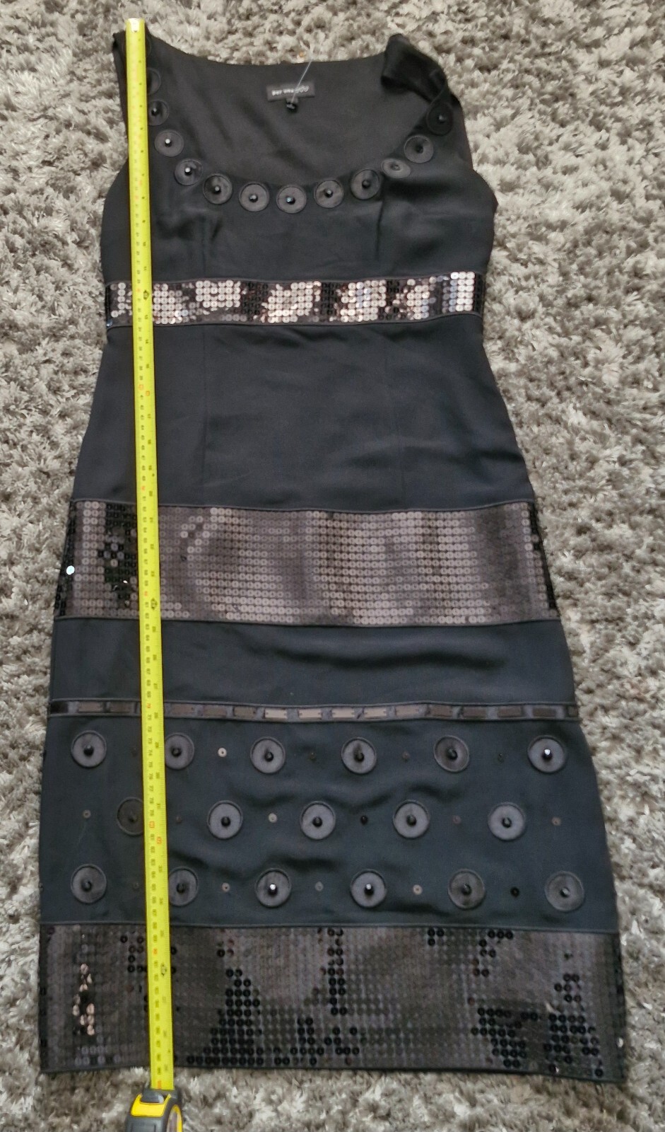 M&S Per Una Dress Size 8 Black Petite Sequinned Sleeveless Knee Length Lined