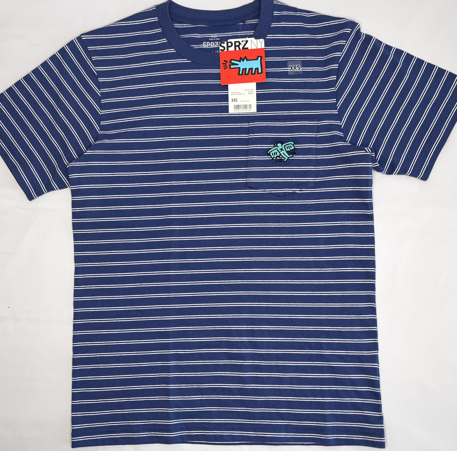 Keith Haring x Uniqlo SPRZ NY Shirt 2XS Striped Pocket Embroidered Pop Art NWT