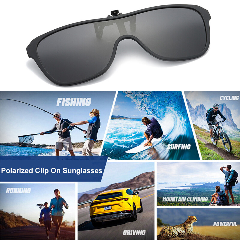 Polarized Clip-on Sunglasses Flip Up Metal Clip Eyewear for Prescription Glasses