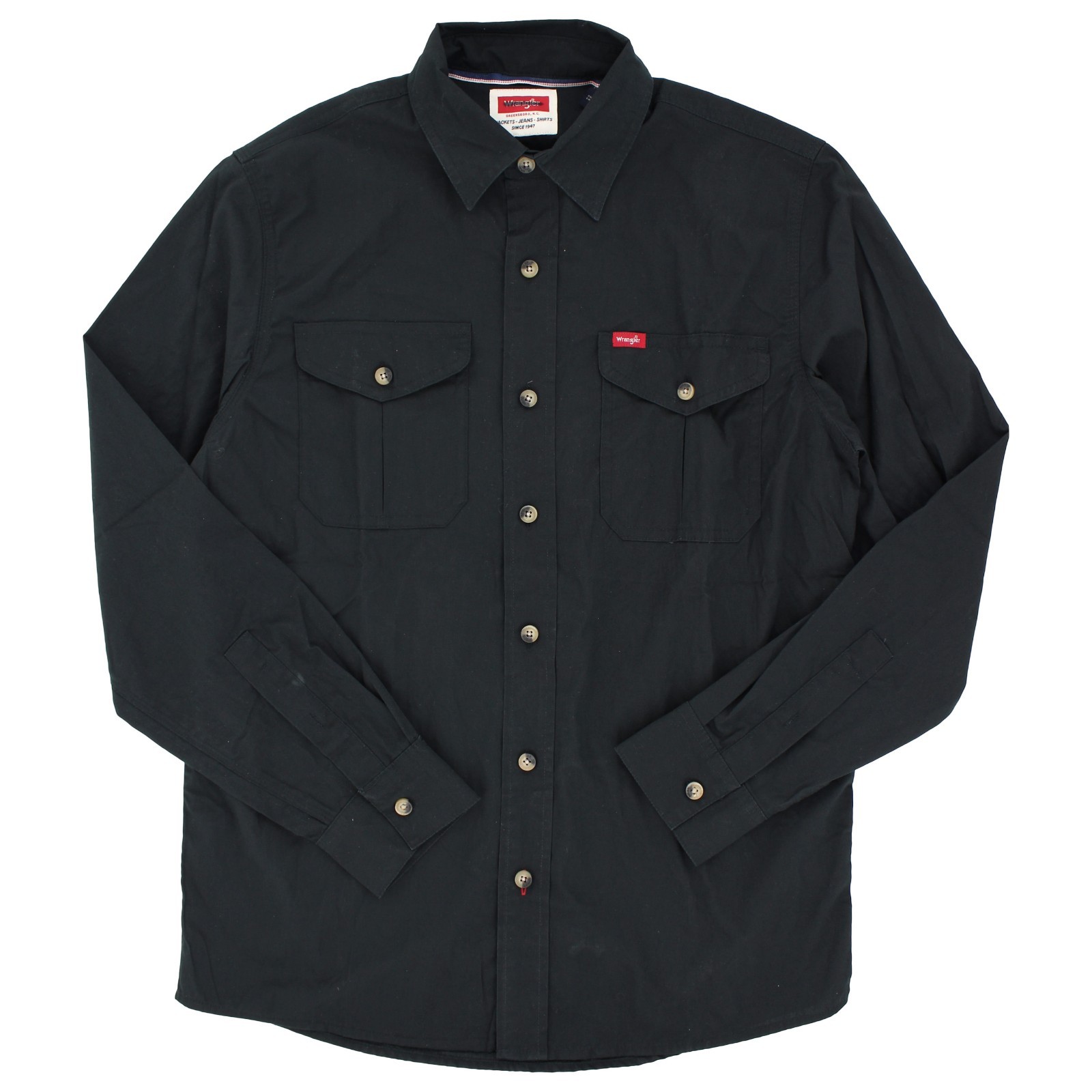 Wrangler Men’s Shirt Button-up Long Sleeve, Buttoned Pleat Pockets, Cotton Blend