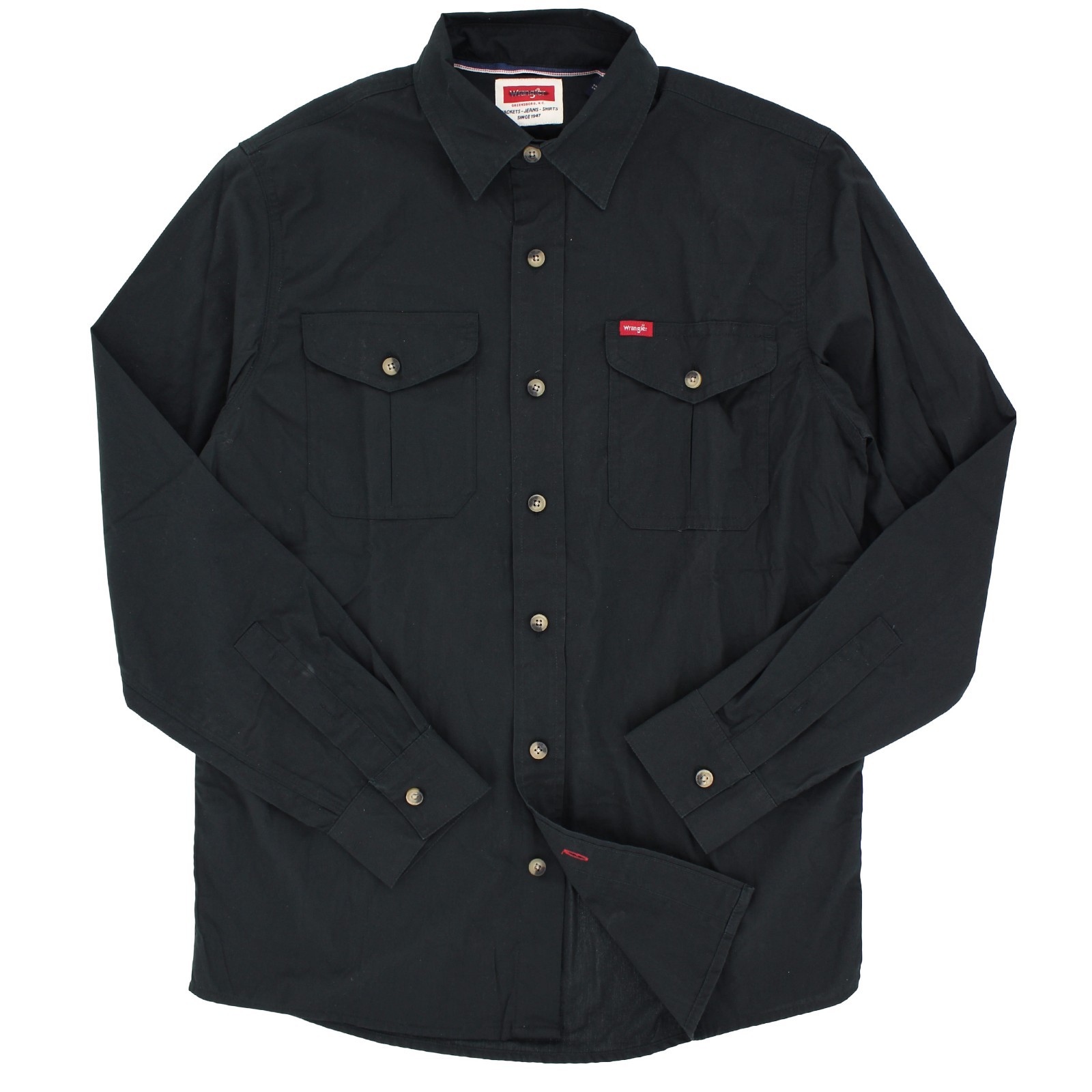 Wrangler Men’s Shirt Button-up Long Sleeve, Buttoned Pleat Pockets, Cotton Blend