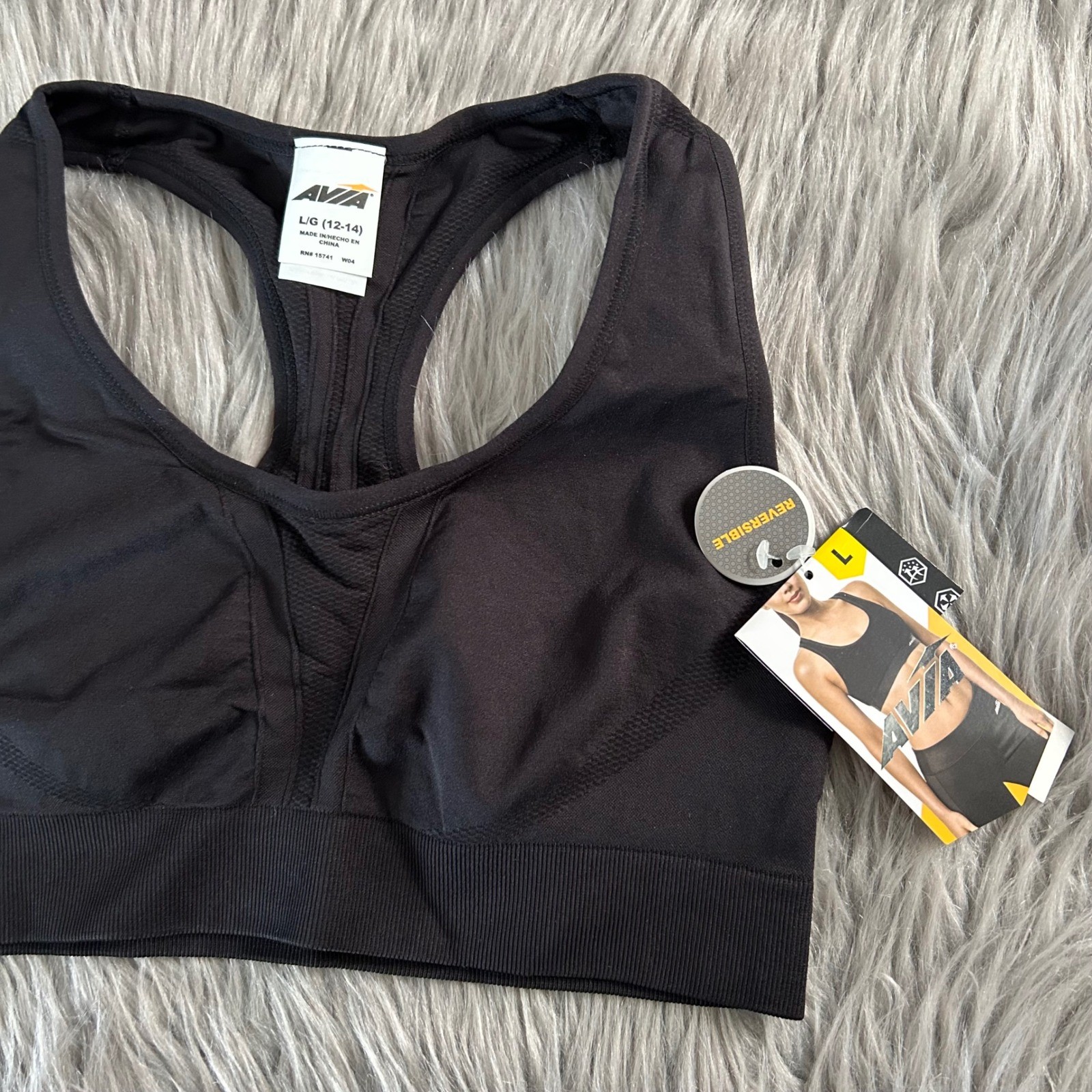 Avia Sports Racerback Sports Bra Womens Size Large Black Reversible Seamless