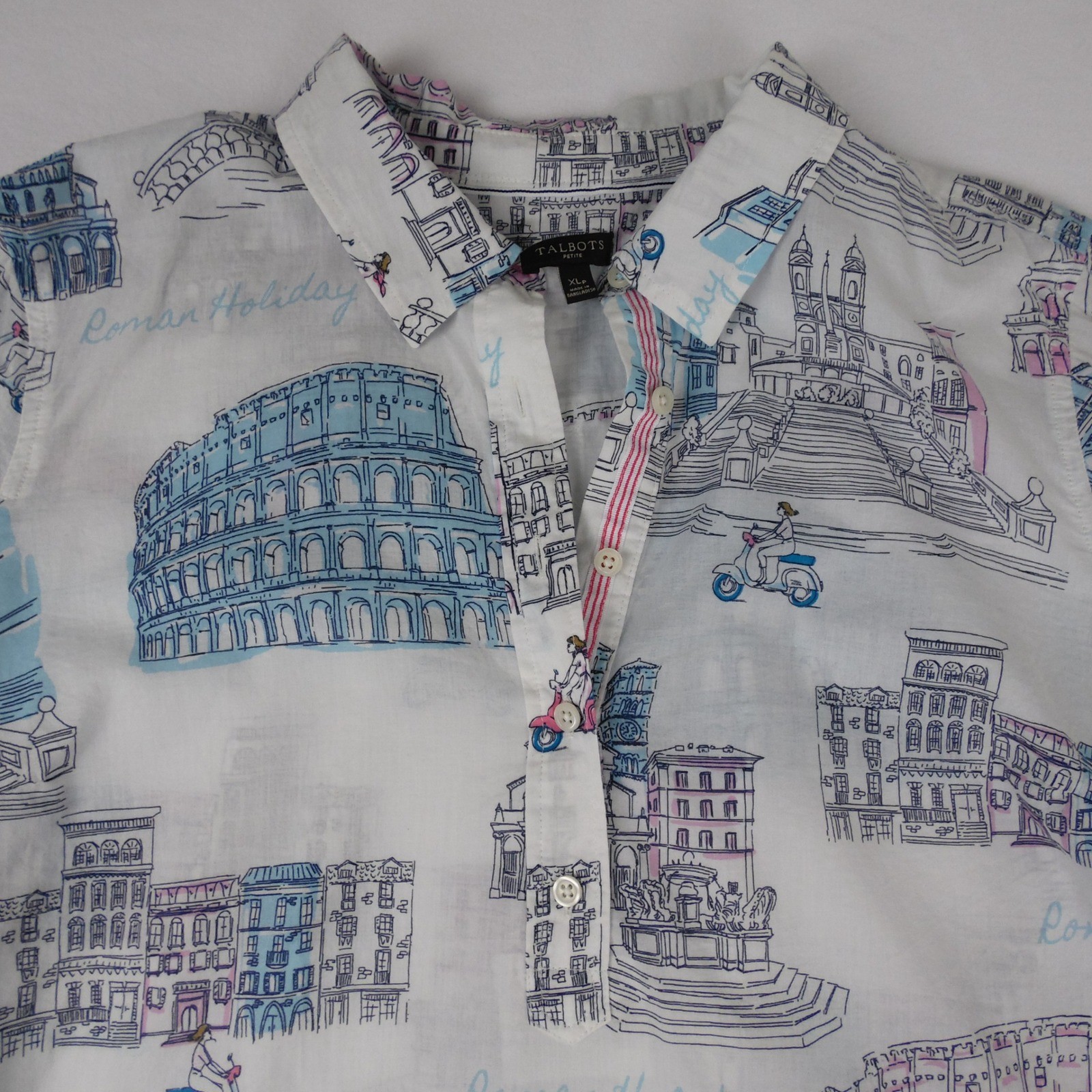 Talbots Roman Holiday Novelty 100% Cotton Popover Shirt Womens XLP Extra Large