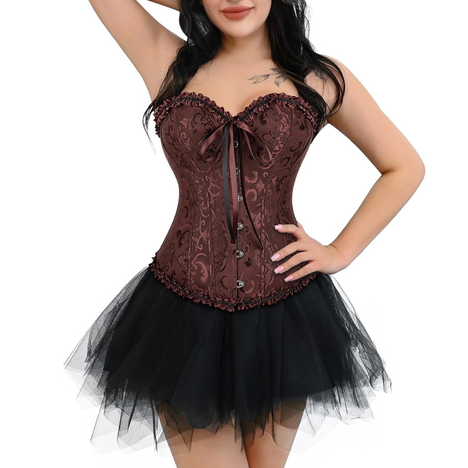 Women Lace-Up Overbust Boned Satin Corset Bustier Burlesque Lingerie Basque Tops