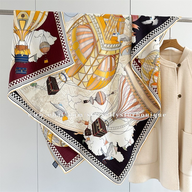 Sallys 70% Cashmere & 30% Silk Wrap Scarf Balloon Print Double Face Shawl 53″