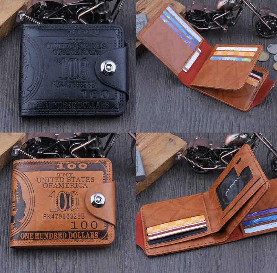 Men US $100 Dollar Bill Novelty Leather Bifold Wallet Card Holder Best Gift