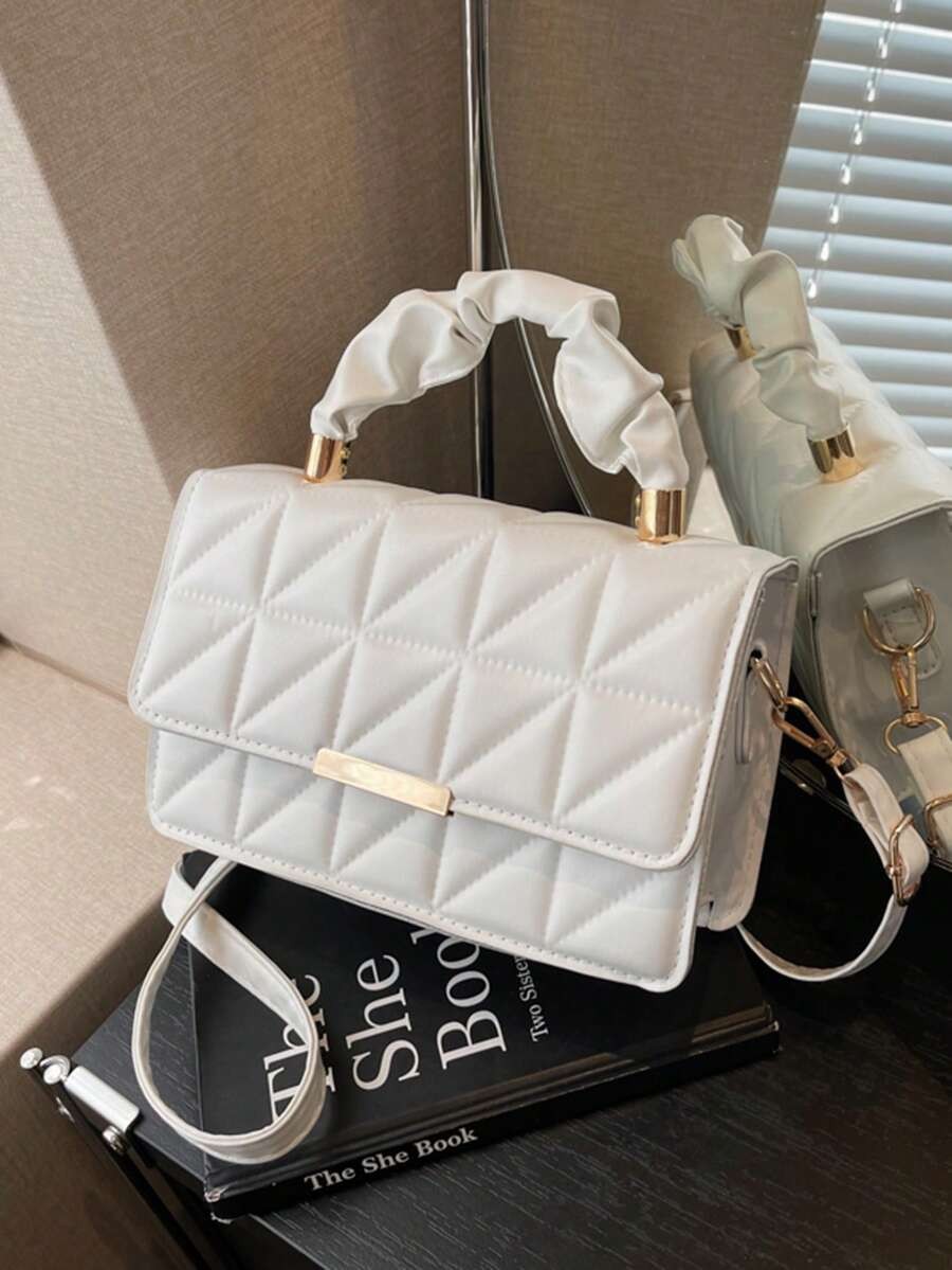 Women PU Leather Crossbody Bag Patchwork Bow Flap Square Shoulder Commute Purse