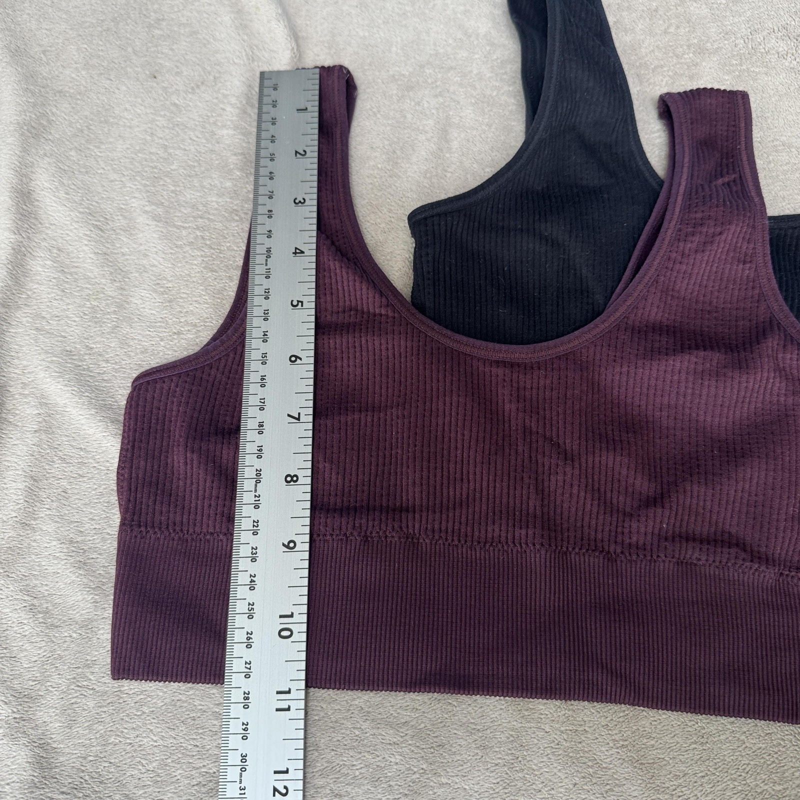 Avia Sports Bra Womens Small Black Purple Ribbed Wireless Stretch Knit 2 Pack