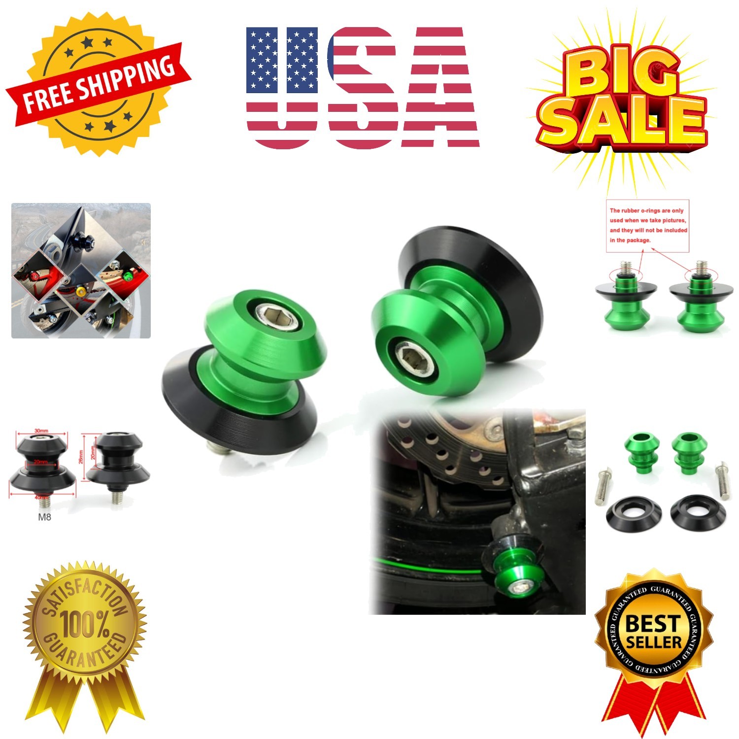 1 Pair M8 X1.25 Motorcycle Swing Arm Bobbins/Slider/Spool, Fit for Z650/Z900/…