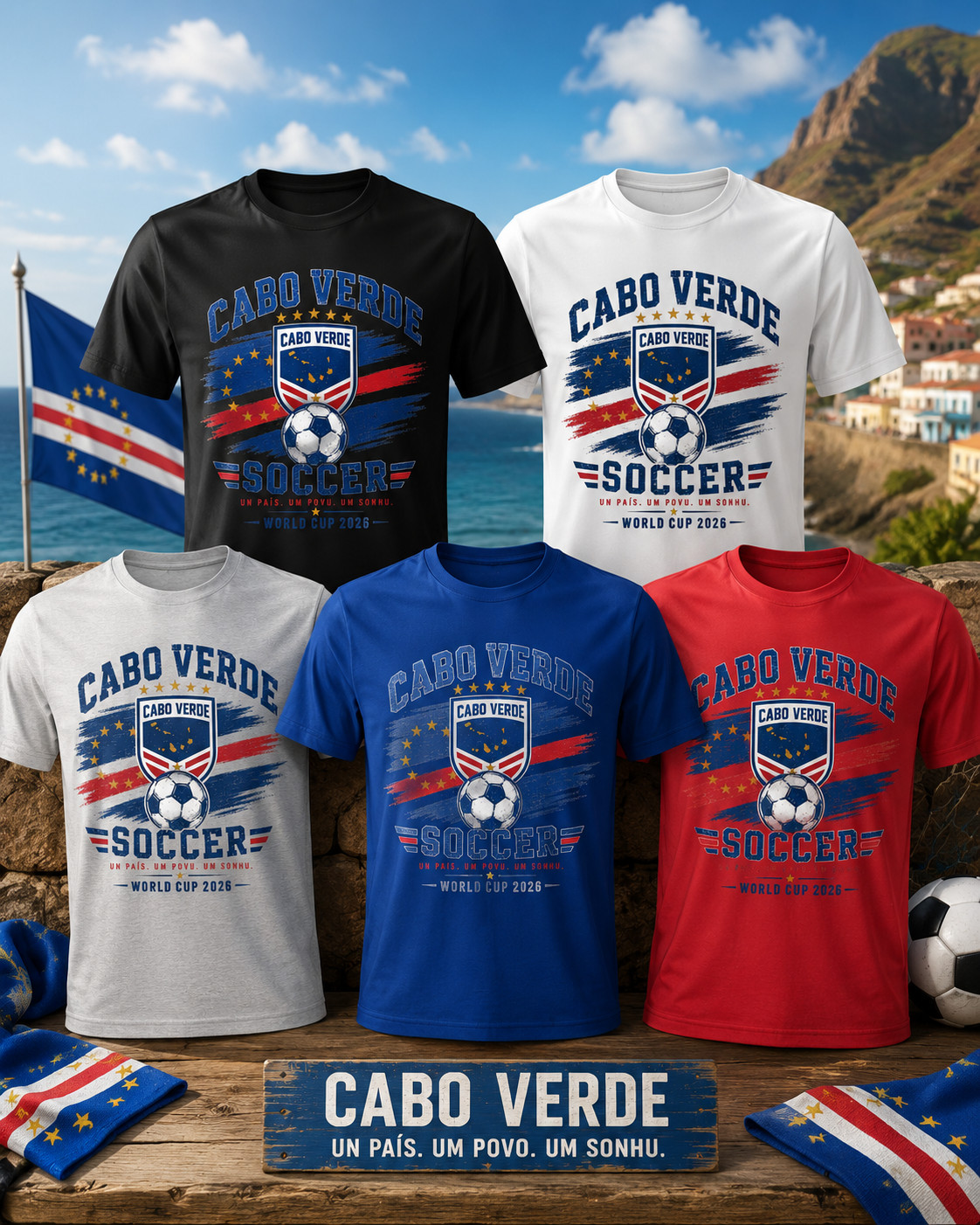 Cape Verde Flag Verdean Day Football Mens Light Cotton T-Shirt