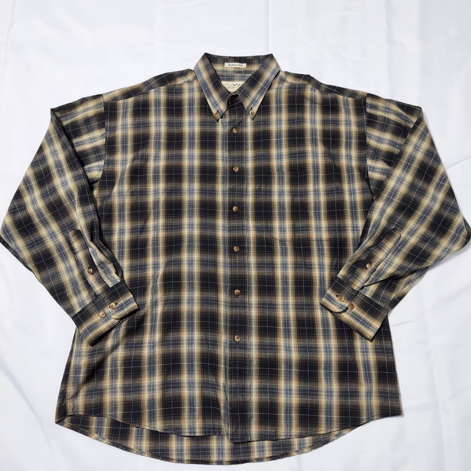 Natural Issue Wrinkle Free Plaid Button Down Shirt Men’s Large Rayon Blend