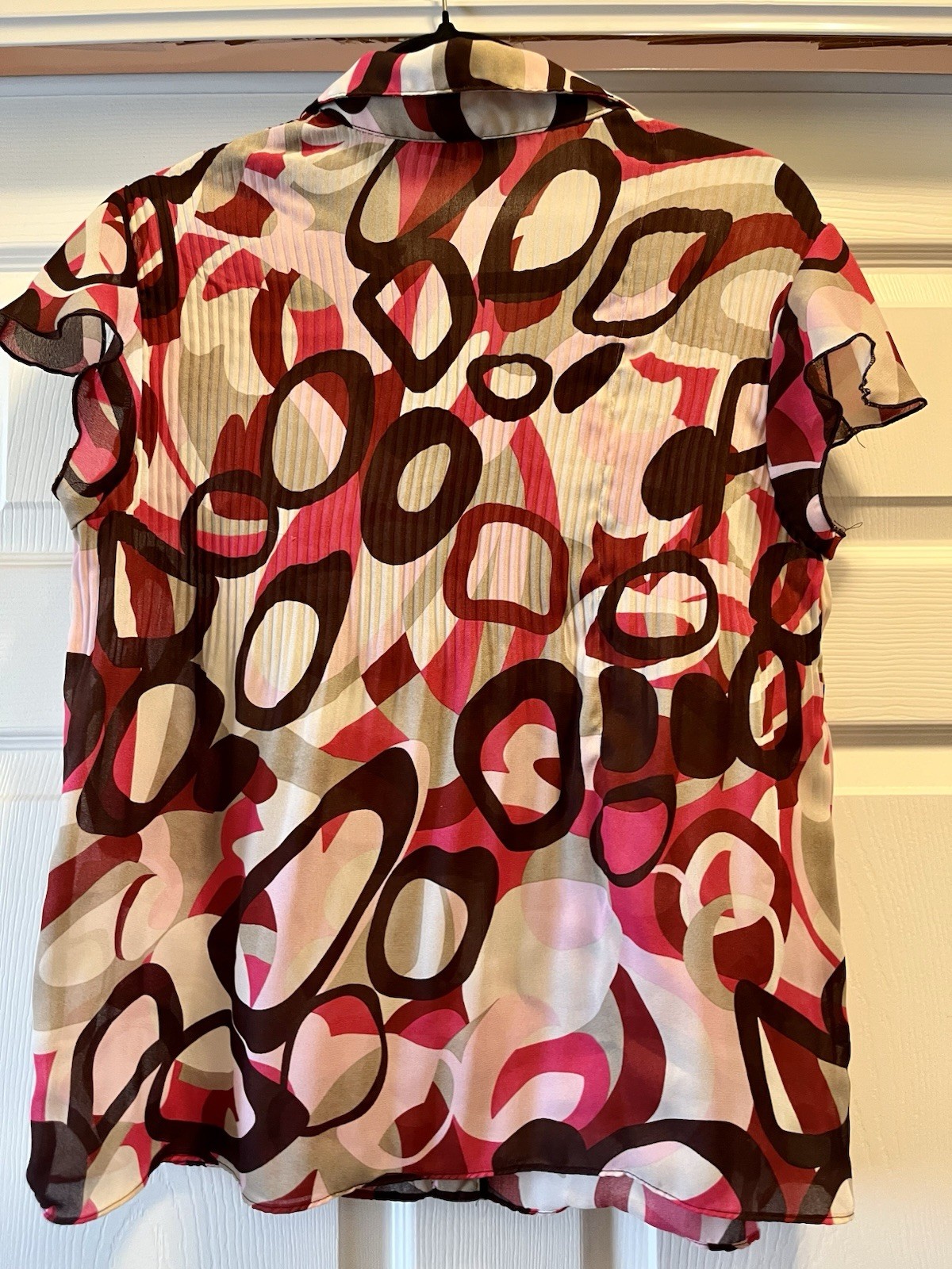 Sere Nade Women’s M Sheer Chiffon Abstract Multicolor Collared Button-Up Blouse