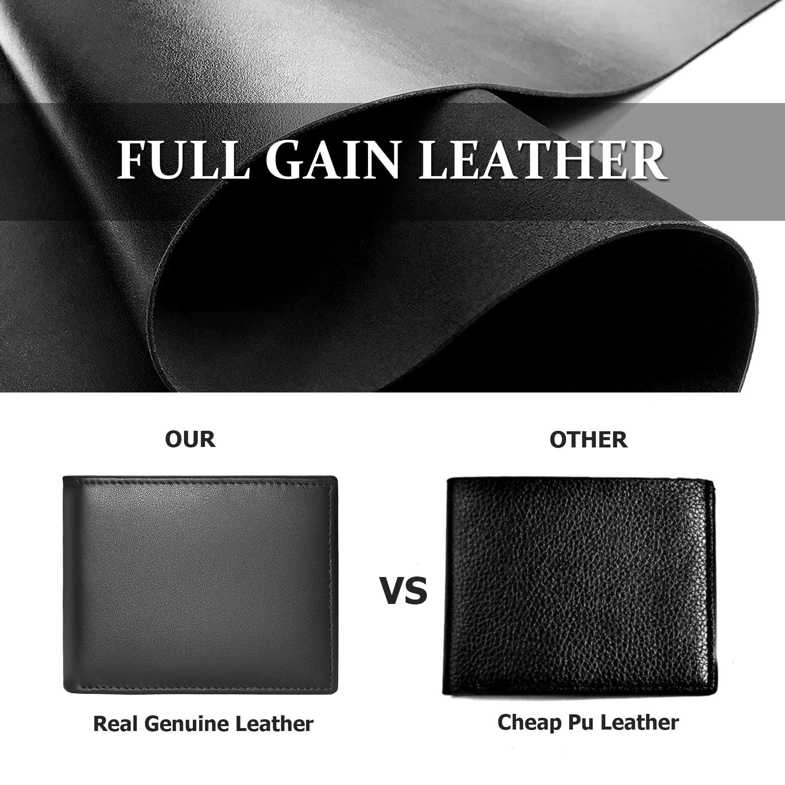 Genuine Leather Mens Wallet, RFID Blocking Bifold Wallet for Men with ID Wind…