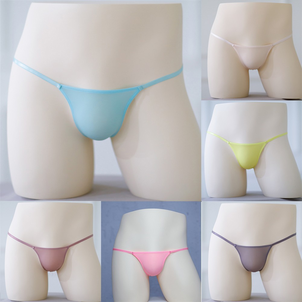 Sexy Mens T-Back G-string Thong Bikini Underwear Sheer Pouch Ice Silk Thongs