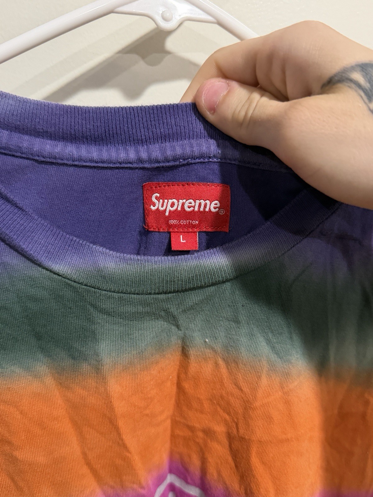Supreme Eye Stripe Tee SS19 Y2K Script Logo Chest Graphic T Shirt Mens Size L