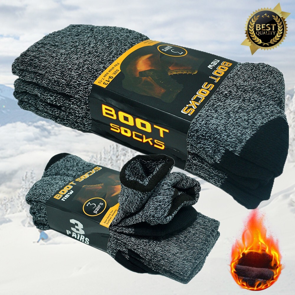 3 Pairs For Men Heavy Winter Super Warm Boots Wool Feel Crew Socks Size 9-13