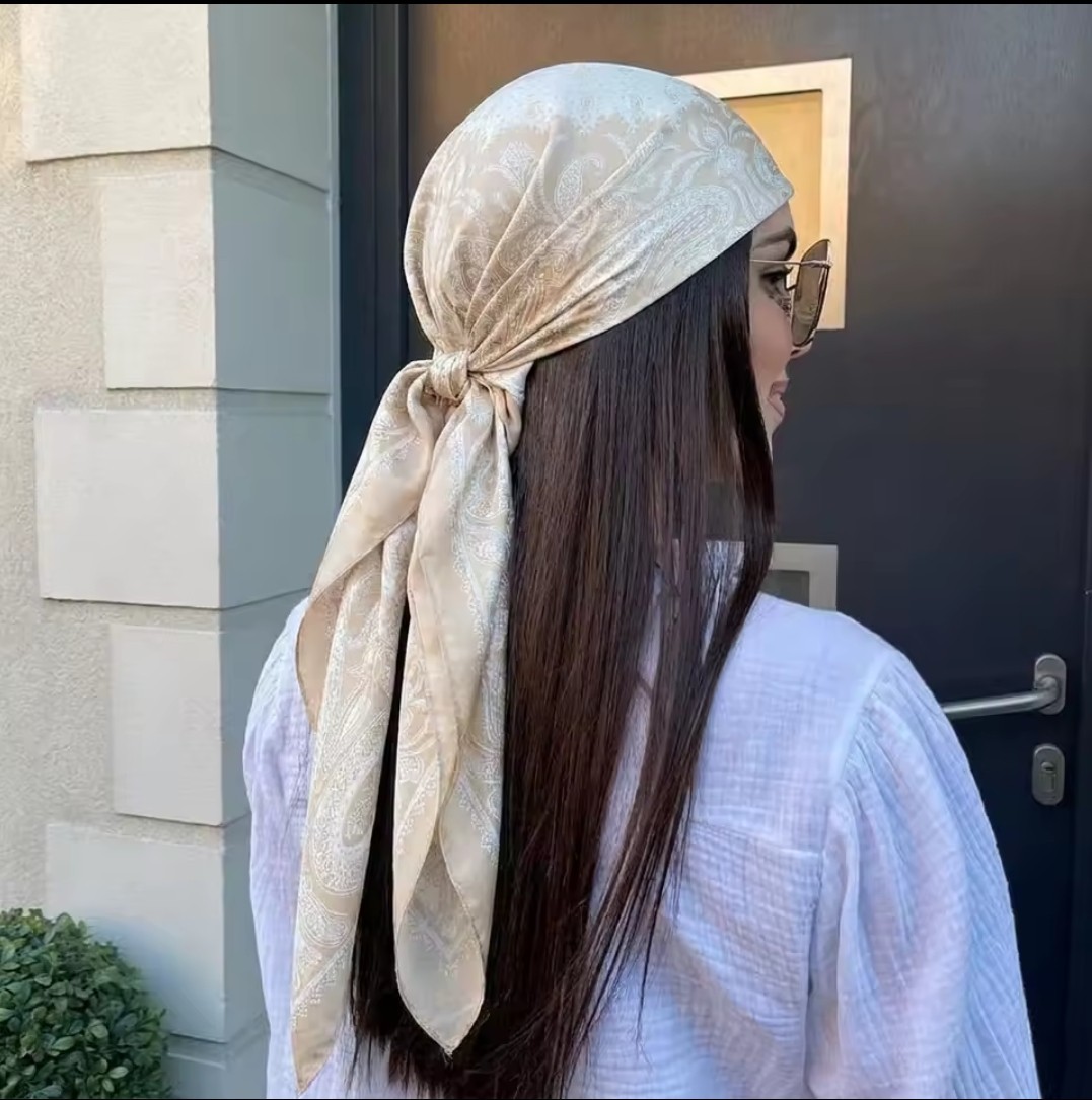 Luxury 90cm Square Satin Silk Feel Scarf Women Print Hijab Shawl Wrap Bandana