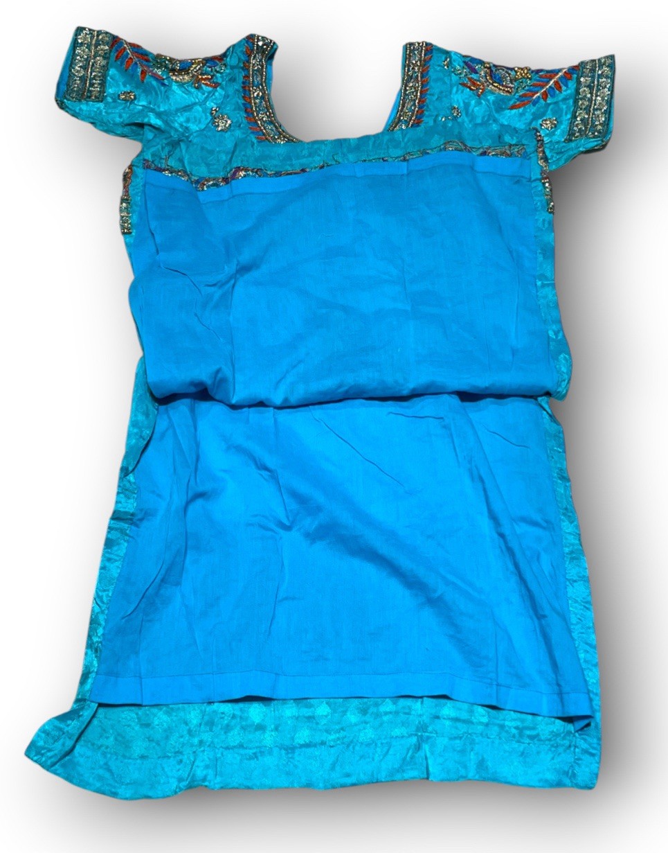 Heavy Embellished Punjabi Kurti Aqua Blue Zardozi Stone Tunic Kameez 19×30