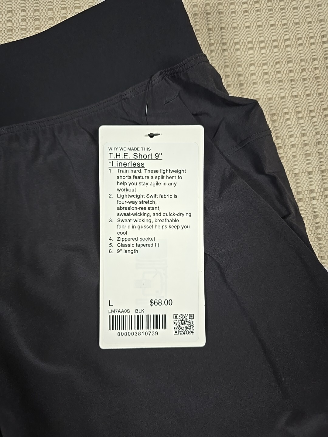 Size Large Lululemon T.H.E. Short 9″ Linerless BLACK LM7AA0S BLK Men’s New NWT
