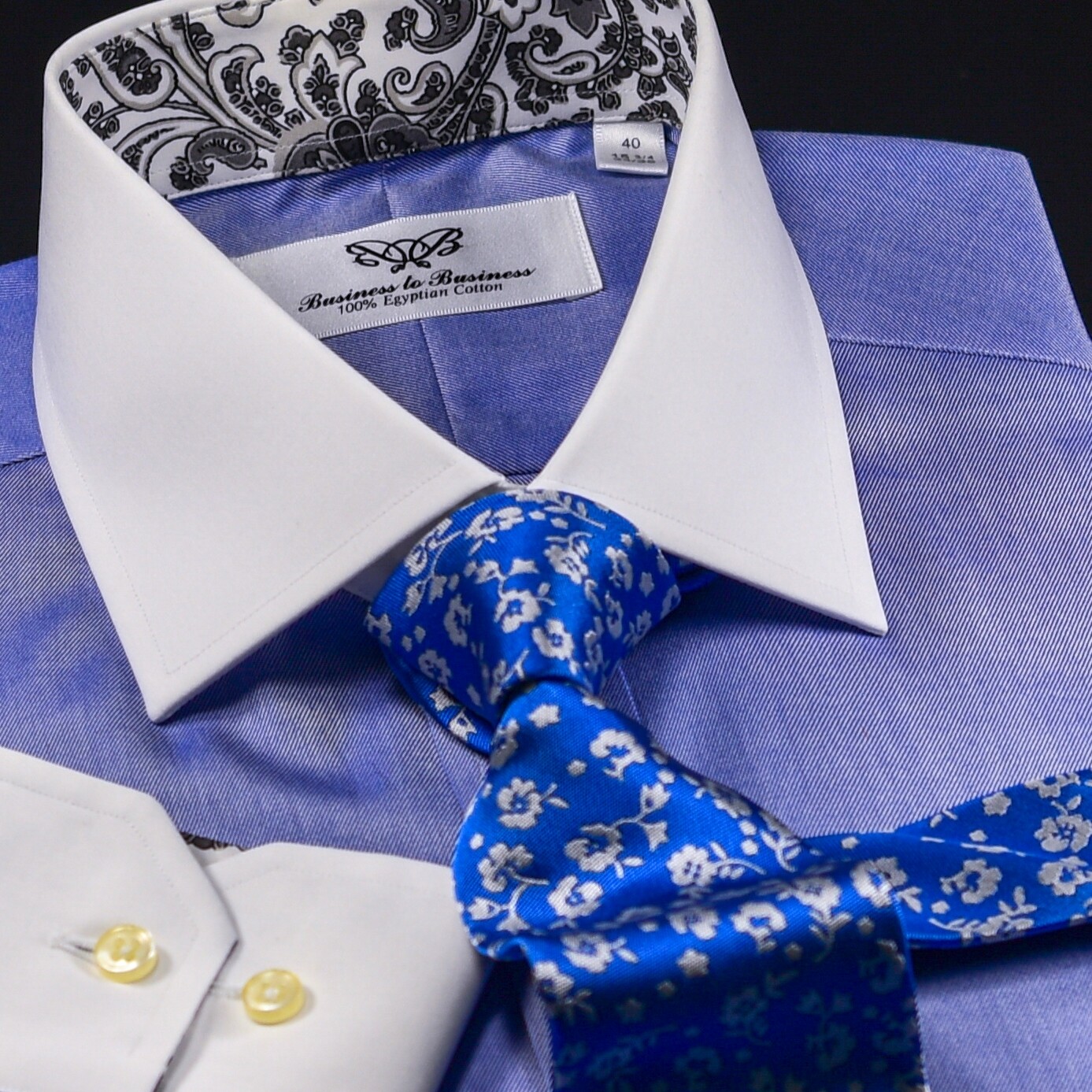 Blue La Plata WInchester Designed Formal Business Dress Shirt Single Cuff Boss