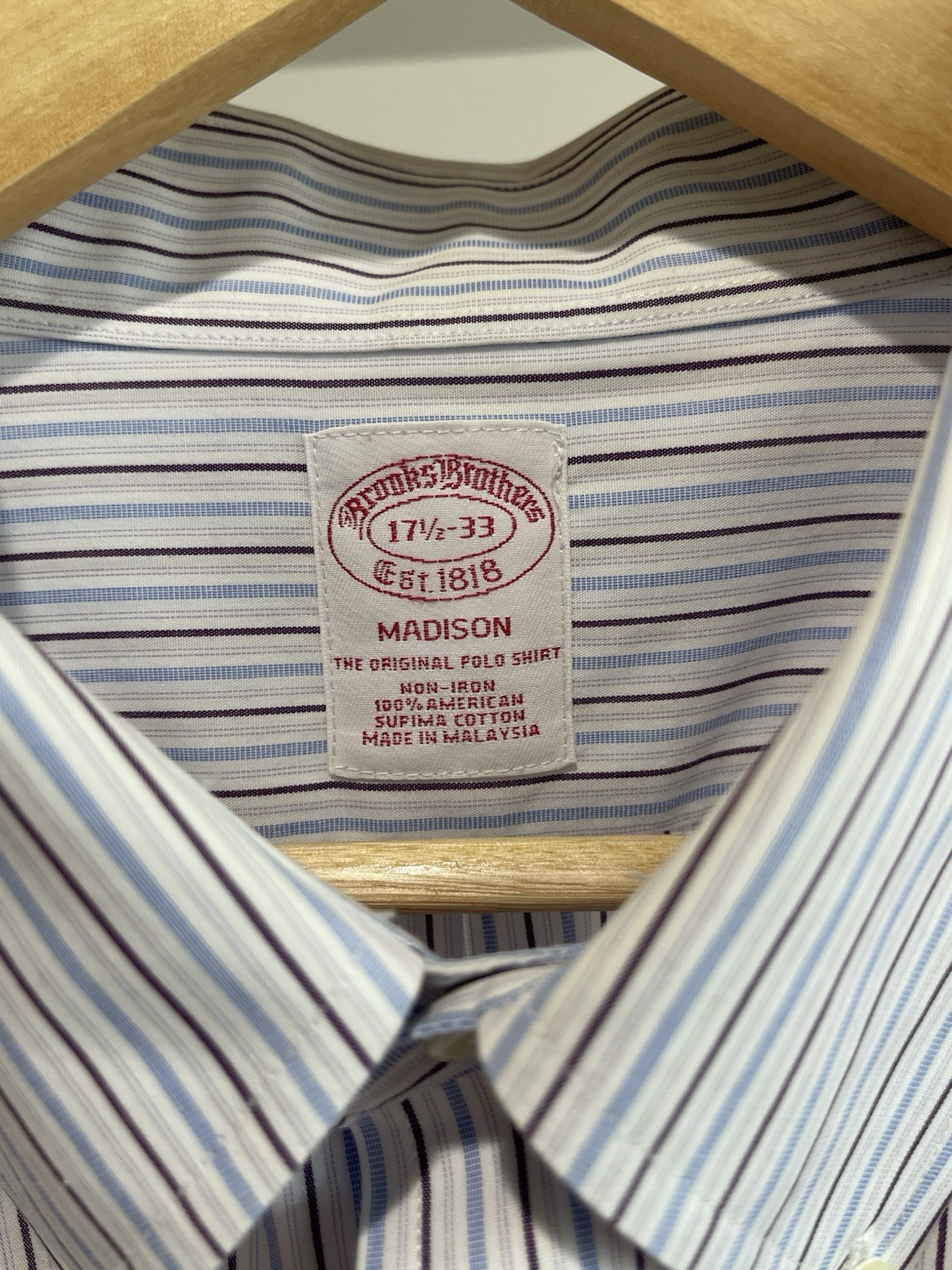 Brooks Brothers White Shirt with Light Blue Pinstripes Button-Down – 17 1/2-33.