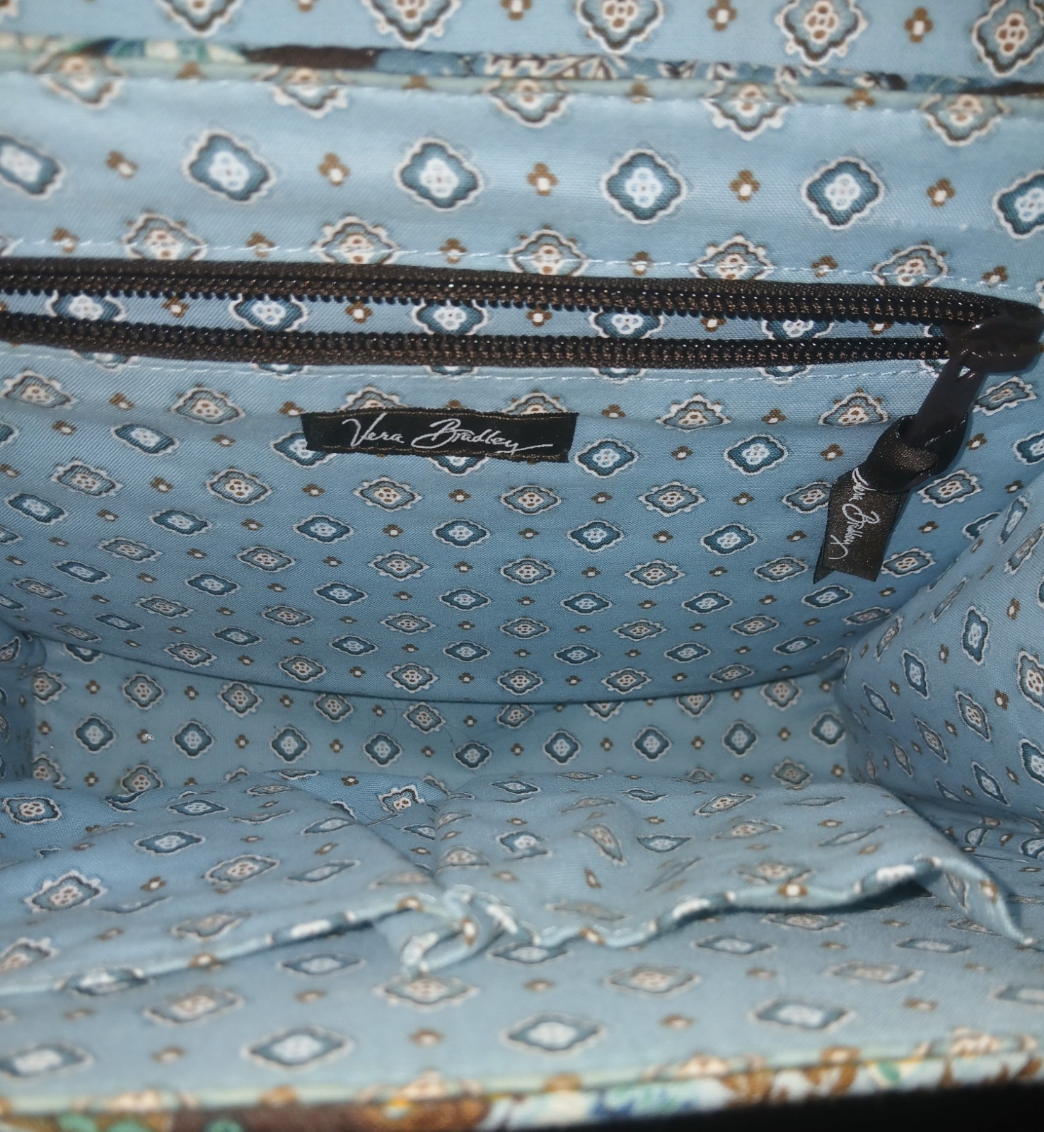 Vera Bradley Women’s Blue/Brown Floral Quilted Shoulder Bag, Zip, Lined, Medium