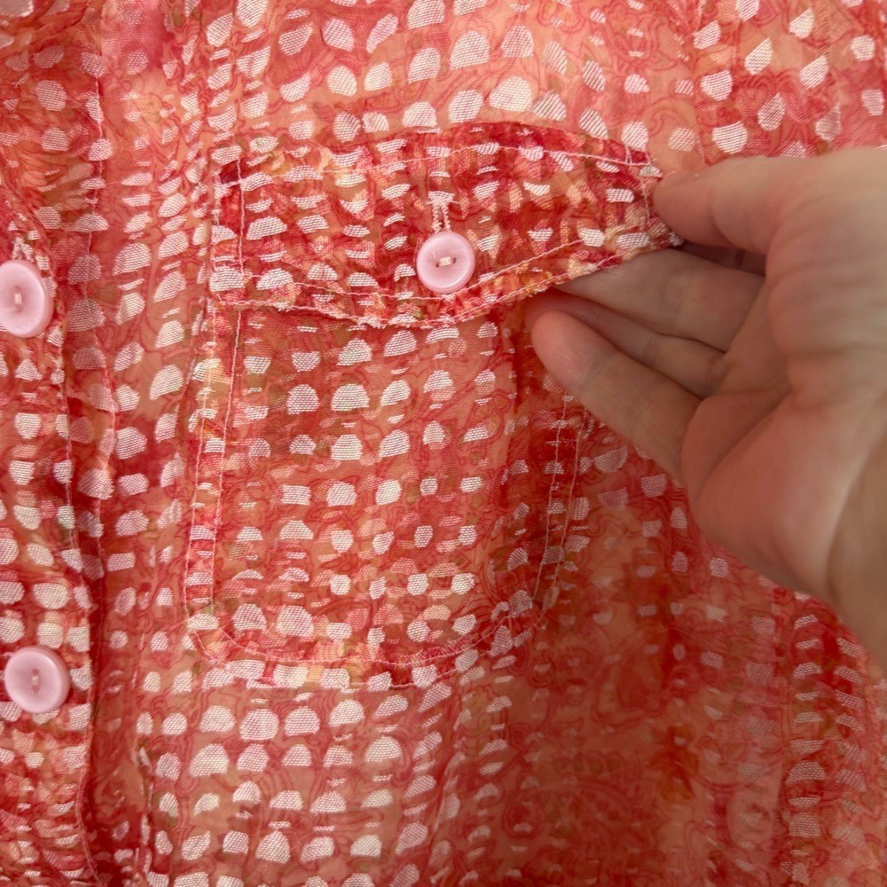 Bamboo Traders Jacket Orange Linen Blend Sheer Floral Geometric Artsy Unique M