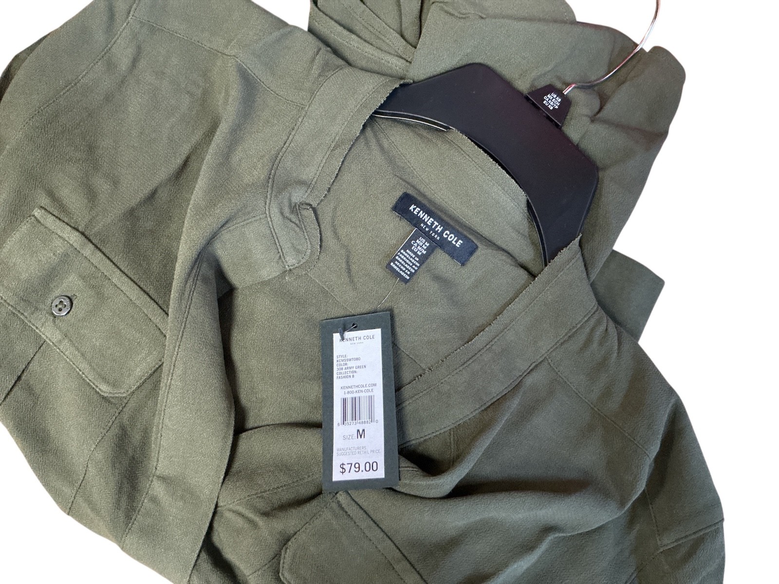 Kenneth Cole New York Women’s Utility Blouse Army Green Button Shirt NWT