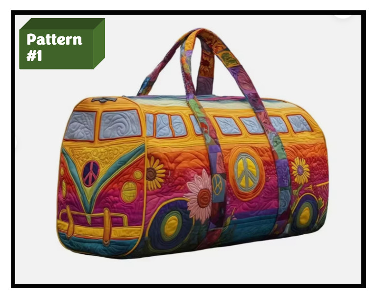 Bus Series Quilted Cotton Quilted Travel Bag 3D Design Boho Style Duffle Bag