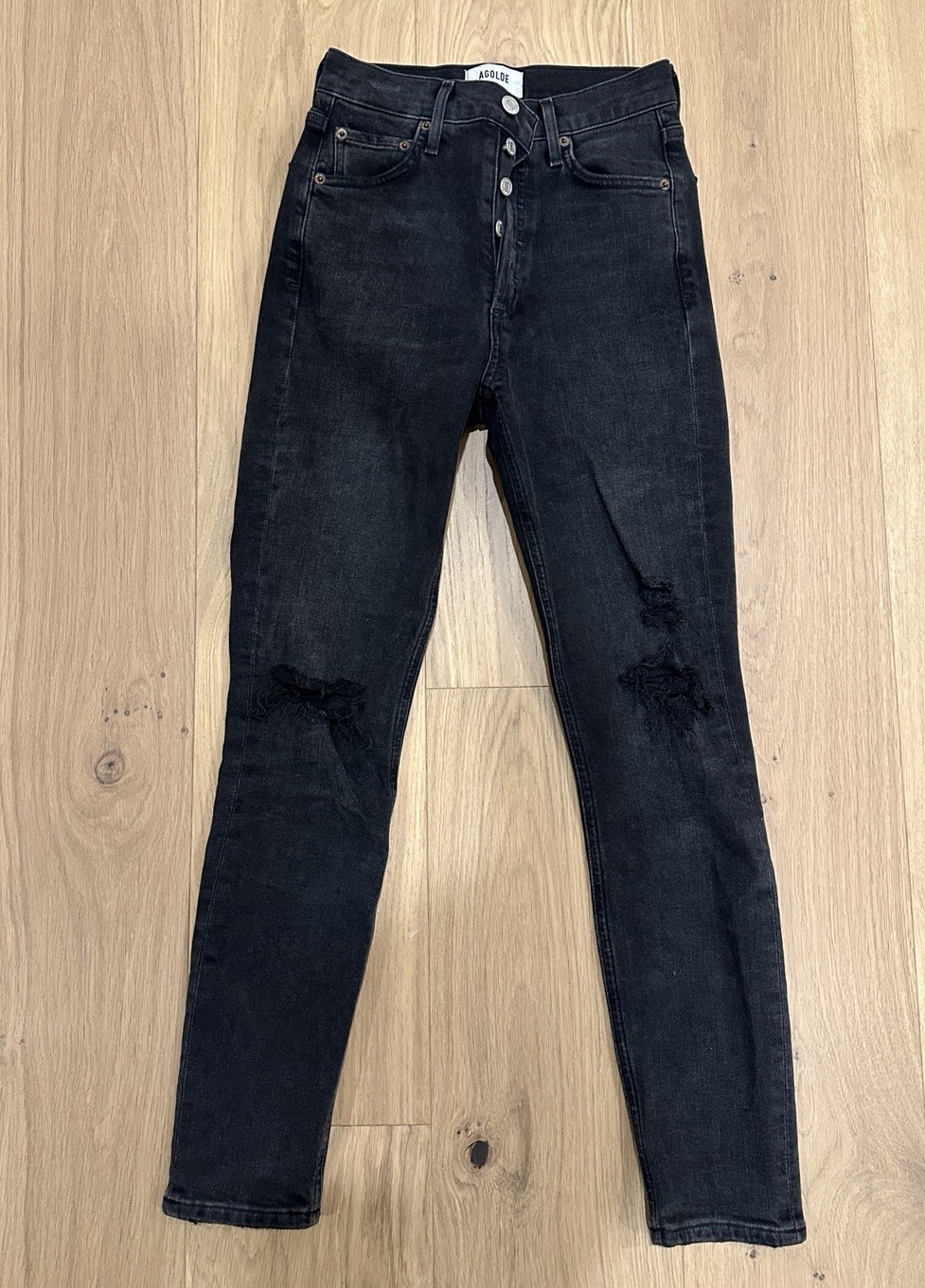 AGOLDE Nico Distressed High Waist Ankle Skinny Jean in Cassette size 24