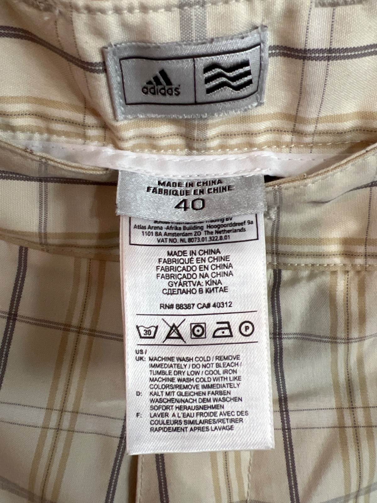 Adidas Mens Size 40 Beige White Plaid Golf Shorts