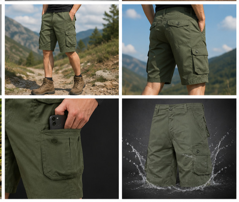 Men’s Tactical Cargo Shorts Army Green Multi Pocket Outdoor Hiking Work Shorts