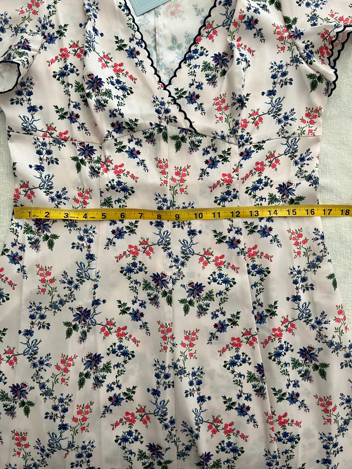 Hill House Home Brie Dress Midi Tea Length V Neck Pink Scallop Bow Chintz Size L