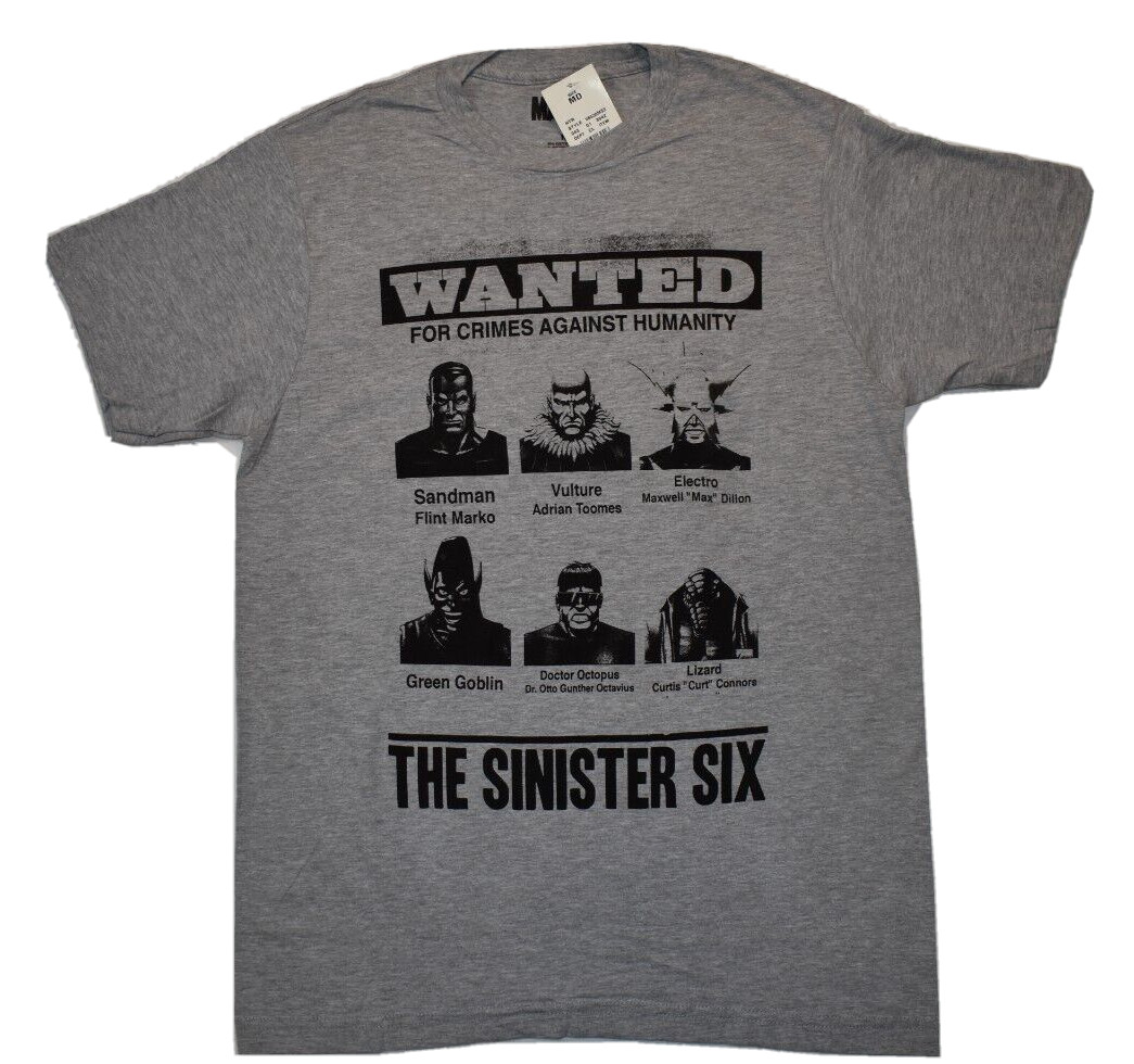Marvel Mens Most Wanted Sinister Six Spider-Man Super Villains Shirt NWT S-2XL