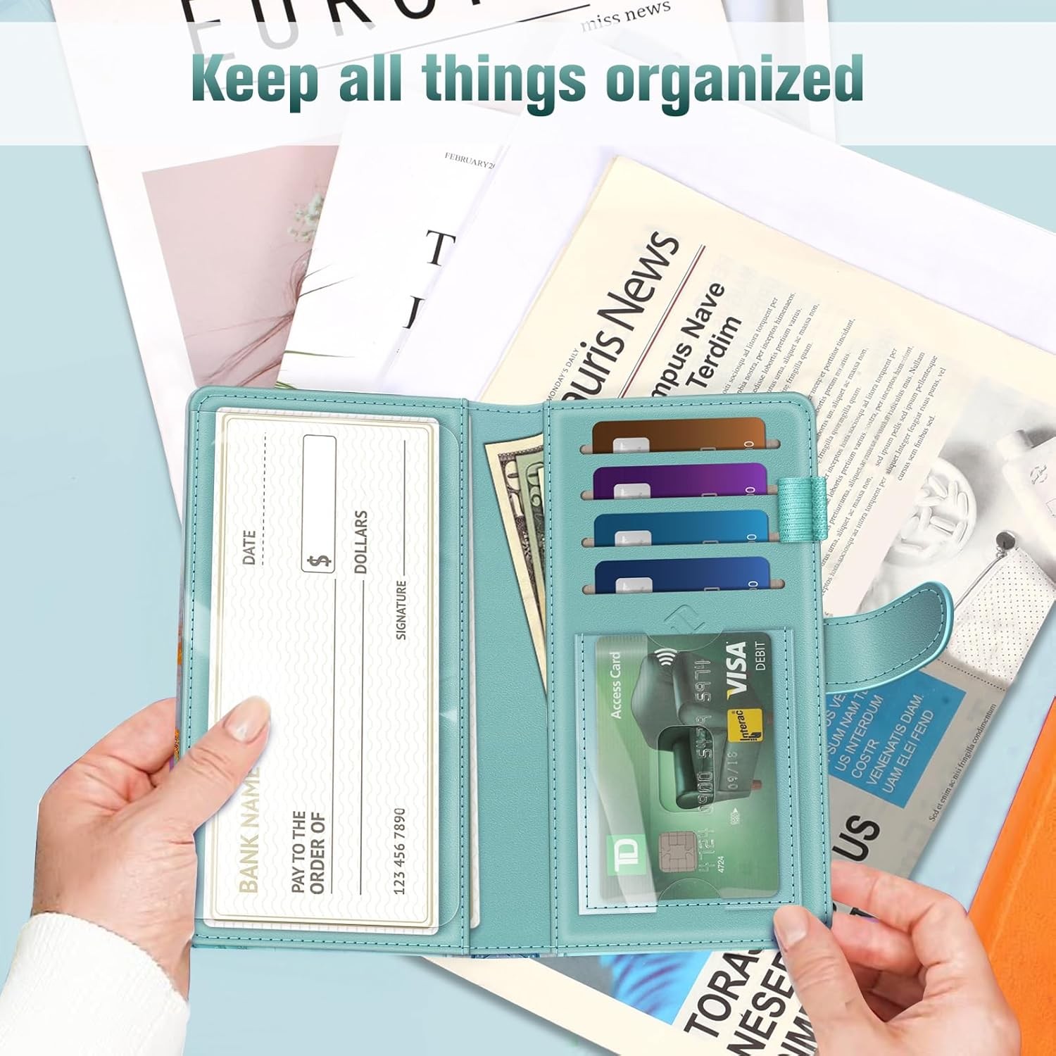 Checkbook Cover RFID Blocking Standard Register Duplicate Checks with Pen Holder