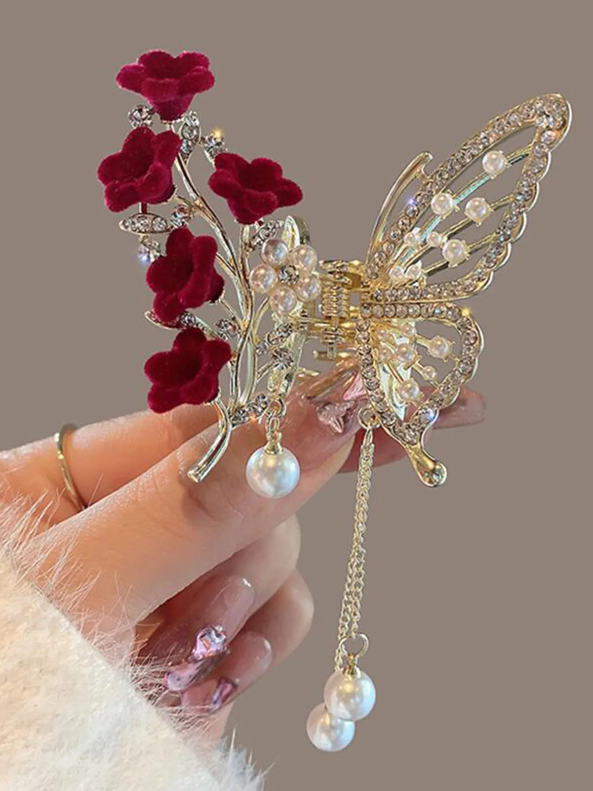 1Pcs Fashion Set With Diamonds Rose Butterflies Hair Claws For Women Hair