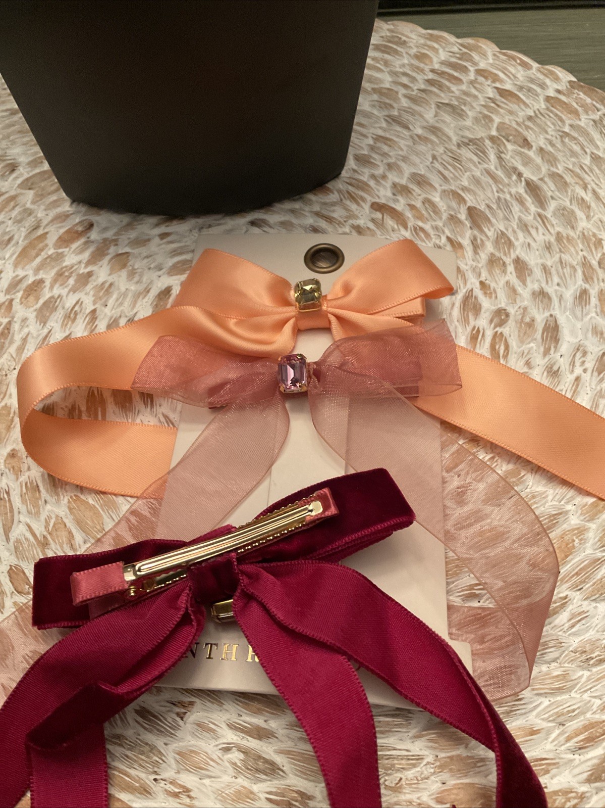 Anthropologie Hair Barrettes NWT Set Of 3 Bows/crystals J054