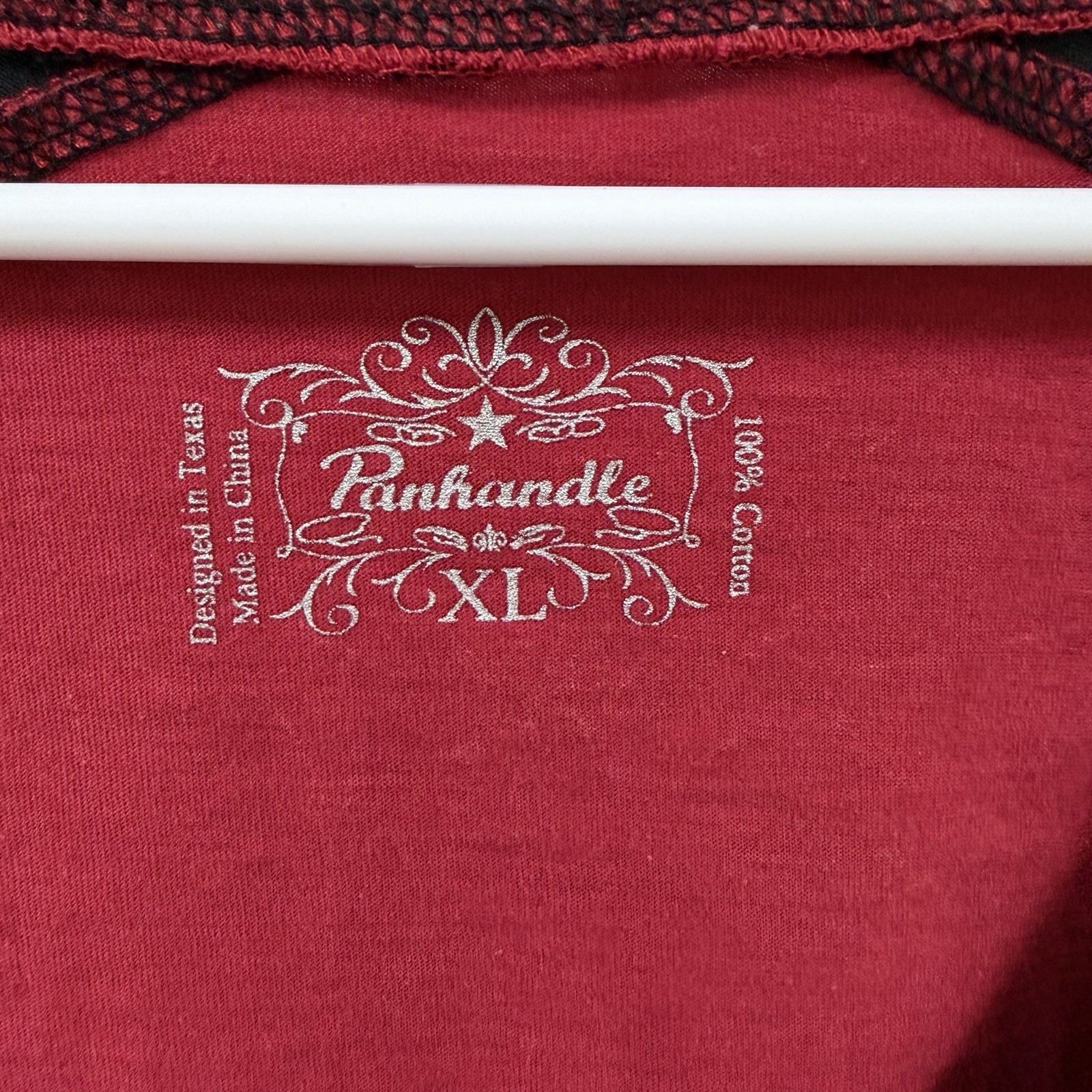 Panhandle Women 100% Cotton Red/Black Graphic LongRaglanSleeved T-Shirt XL