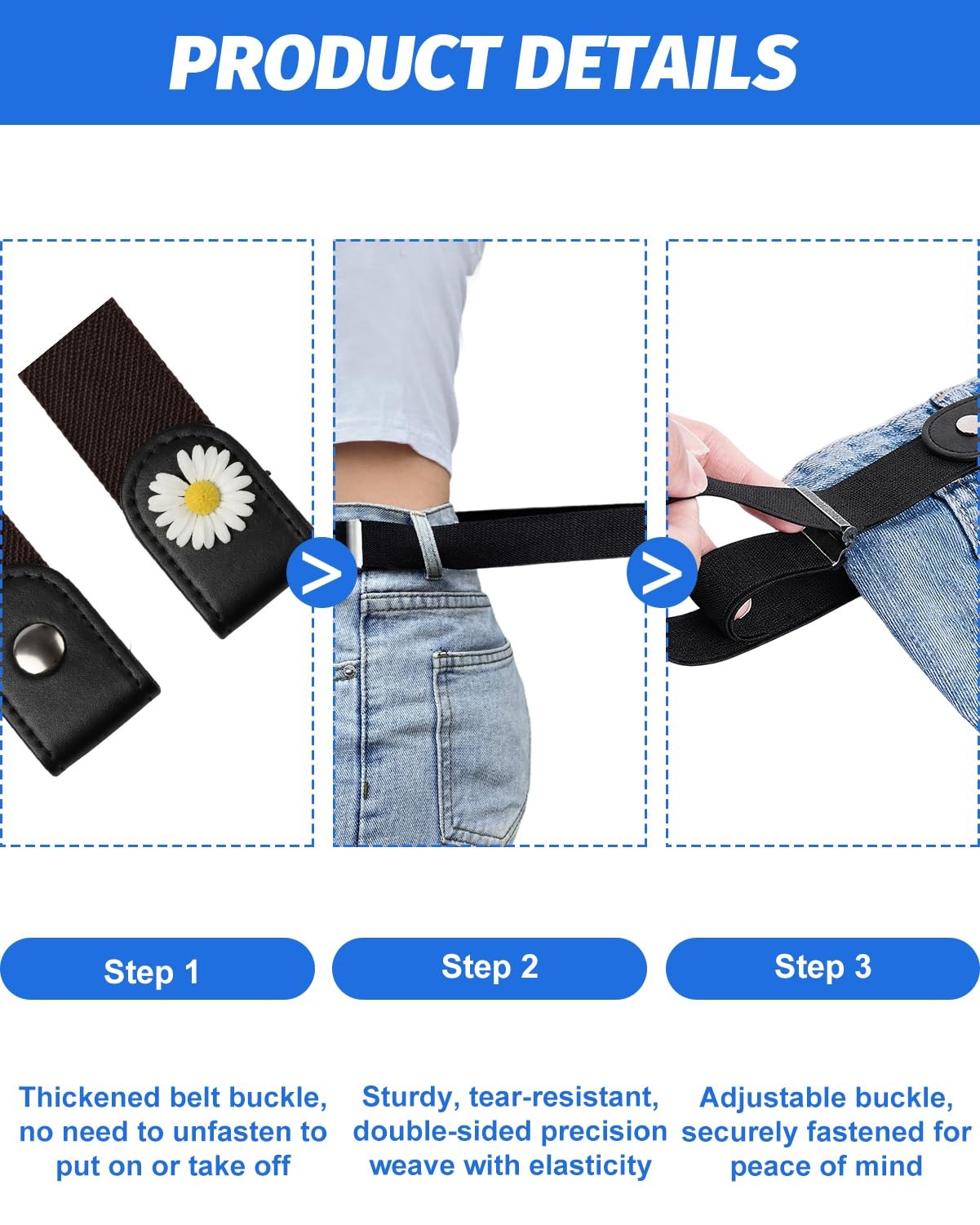 5 Pcs No Buckle Stretch Belt Elastic Invisible Waist Belt for Men Women Jeans
