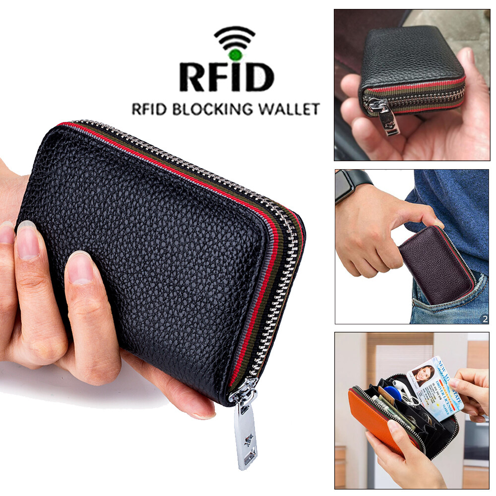 RFID Blocking Women’s Genuine Leather Wallet Credit Card Holder Zipper Pocket