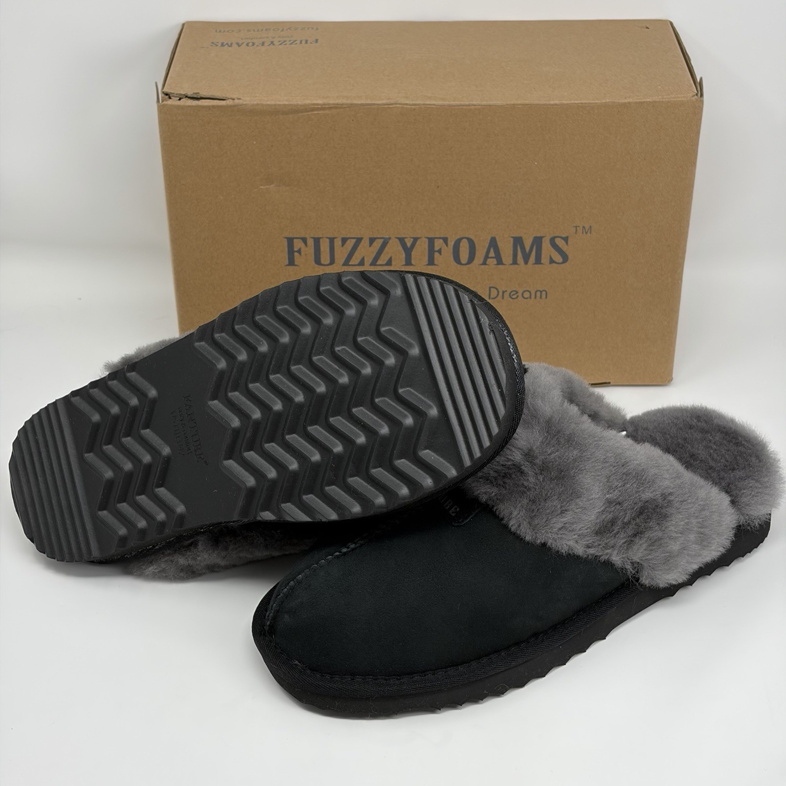 Fanture Cloud 901 Black Grey Sheepskin Memory Foam Slippers Women’s Size 11