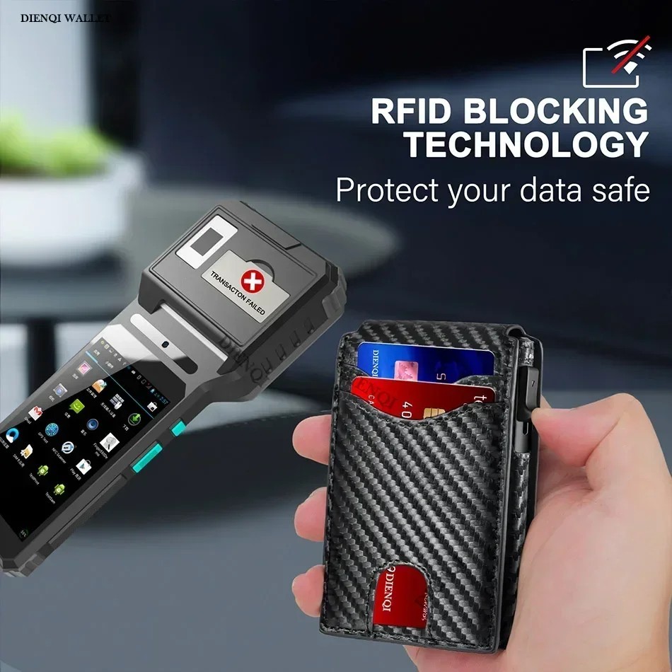 Men’s Slim PopUp Bifold Carbon Fiber Wallet, RFID Blocking, Money Clip, Men Gift